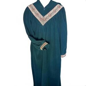 Vanity fair velour emerald green tapestry house coat pajama cottage grandma sz L